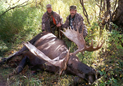Hunters moving through brush country in Alaska