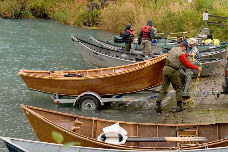 Boats launching on the Kenai River during Alaska salmon season